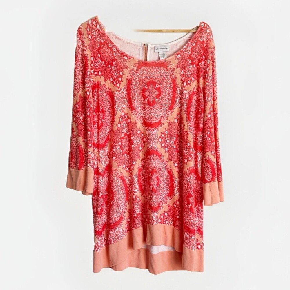Soft Surroundings Coral Mandala Tunic Sweater Women’s 1X 3/4 Sleeves Boho Travel
